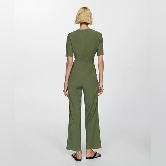 Mango Green Jumpsuit with Wrap V-Neck and Wide-Leg Pants - Picture 5 of 12